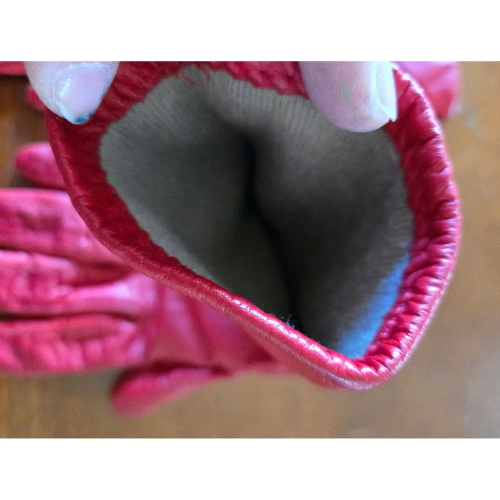 Van Raalte Vintage 60s Mid Mod Red Leather Gloves Lined Driving Gloves Women's M